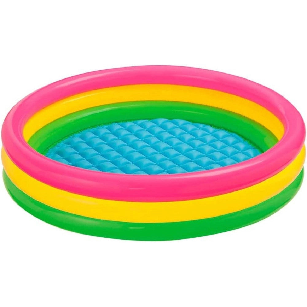 Trade Shop - Piscina 3 Anelli Gonfiabile Colore Verde Giallo Fucsia 114 X 25 Cm Bambini 57412 -