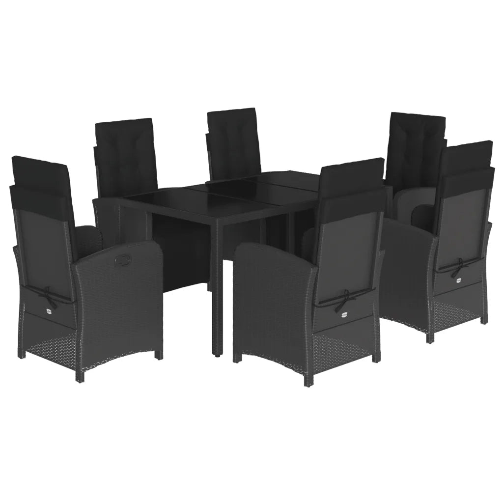 Set da Pranzo da Giardino 7 pz Nero con Cuscini in Polyrattan 3212459