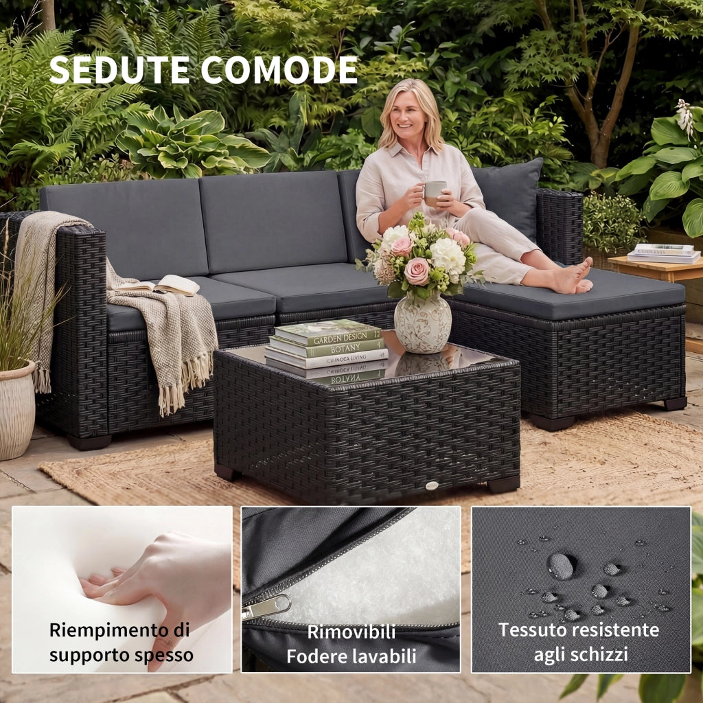 Divano angolare da giardino 5 pezzi in polirattan con cuscini ¨C zephmum ¨C grigio