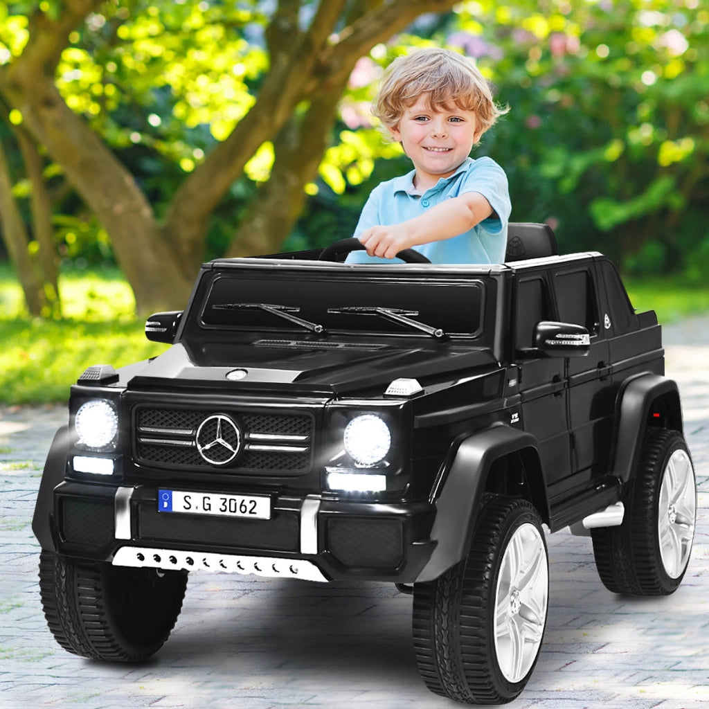 Mercedes Benz Maybach G650-S 12 V per bambini con luci LED, Jeep a batteria con 2 portiere apribili Nero-Macchinine giocattoli