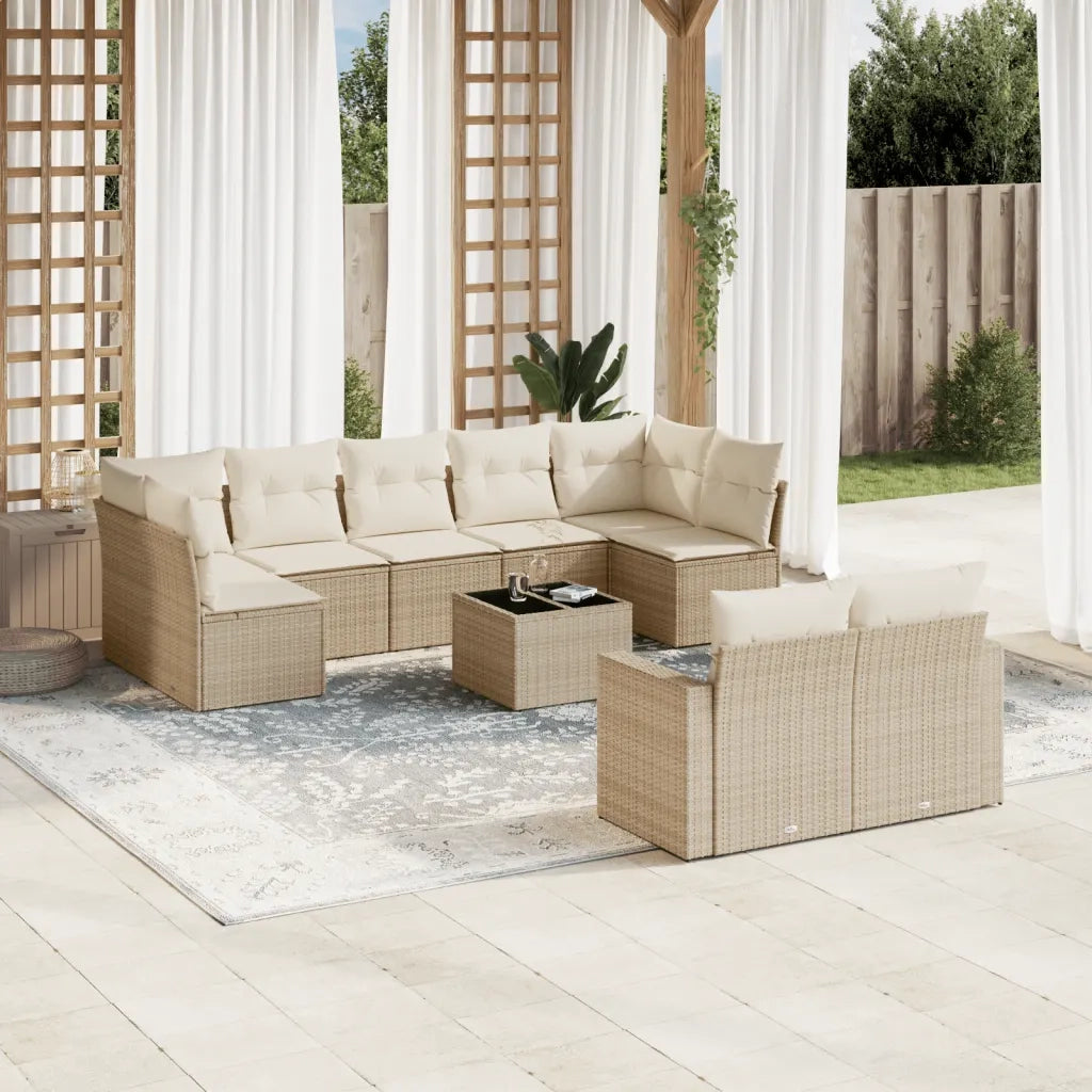 Set Divano da Giardino 10 pz con Cuscini Beige in Polyrattan 3219418