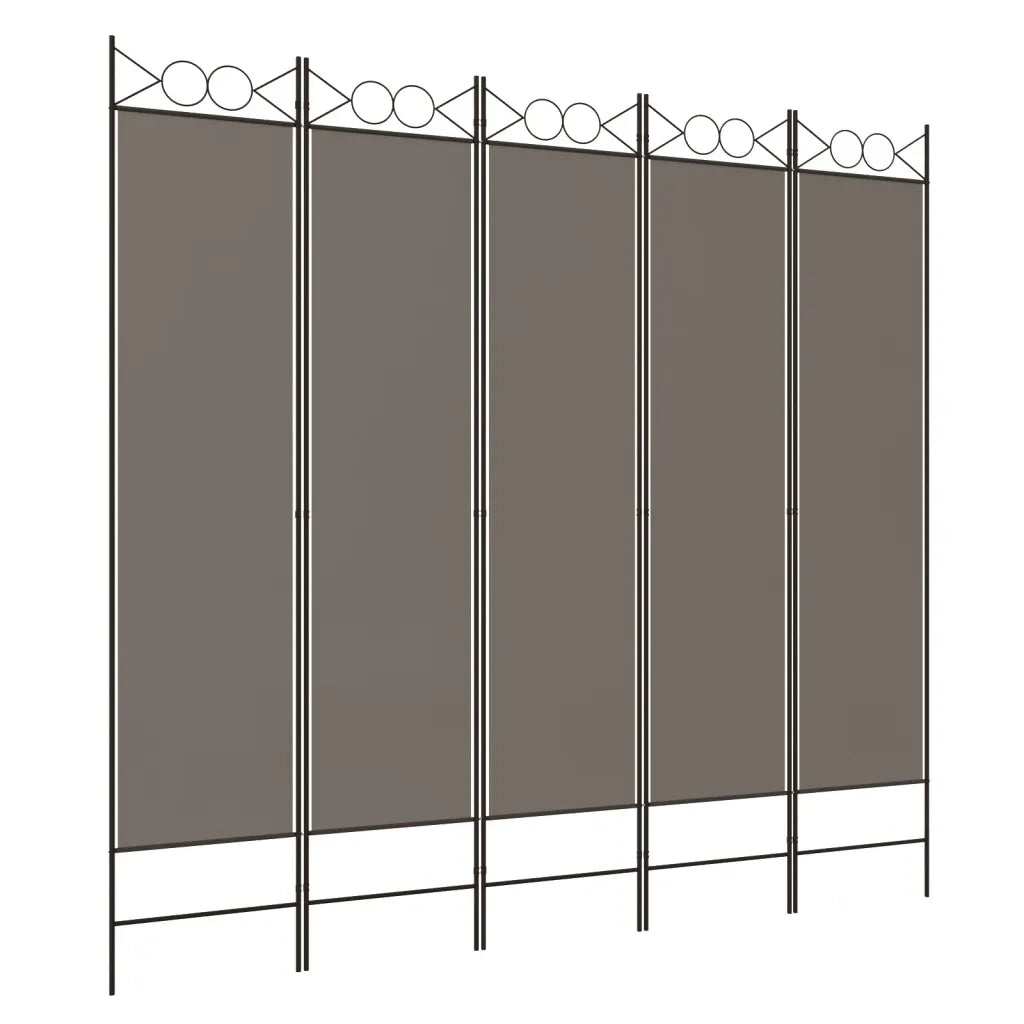 Divisorio a 5 Pannelli Antracite 200x200 cm Tessuto 350156