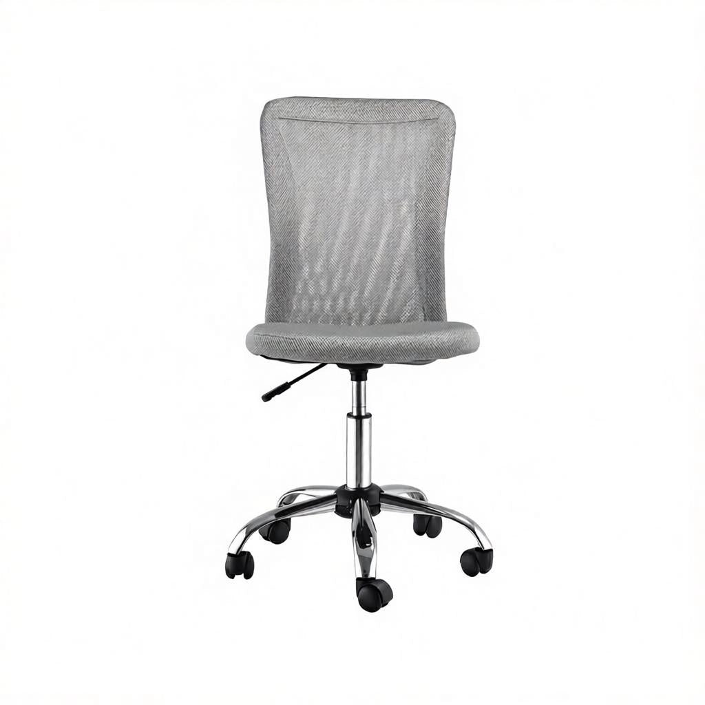 Sedia da ufficio girevole in mesh grigia, altezza regolabile 42-52 cm, base cromata