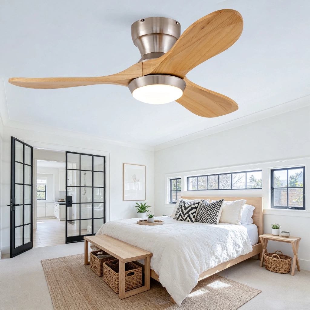 Ventilatore da soffitto a incasso 36 pollici con illuminazione e telecomando, 3 pale legno massello, 3CCT dimmerabile, 6 velocit¨¤ silenzioso