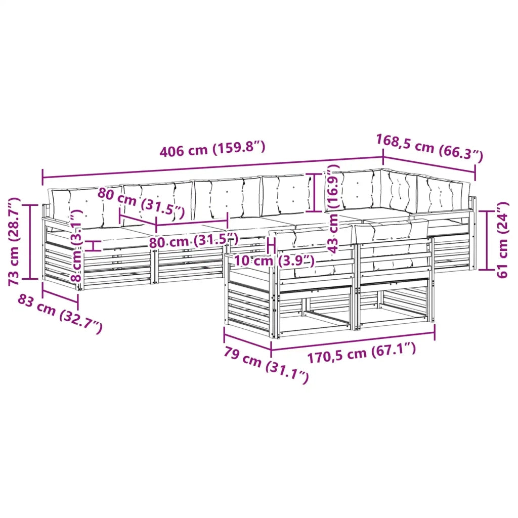 Set di divani da esterno con cuscino 8 pcs Naturale e Crema 3373645