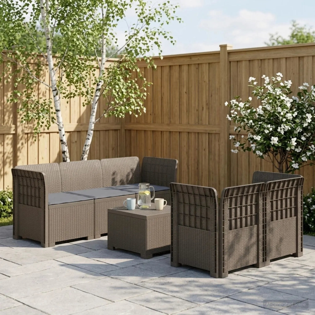Divano da Giardino 5 Posti con Cuscini Stile Rattan PP 3443905