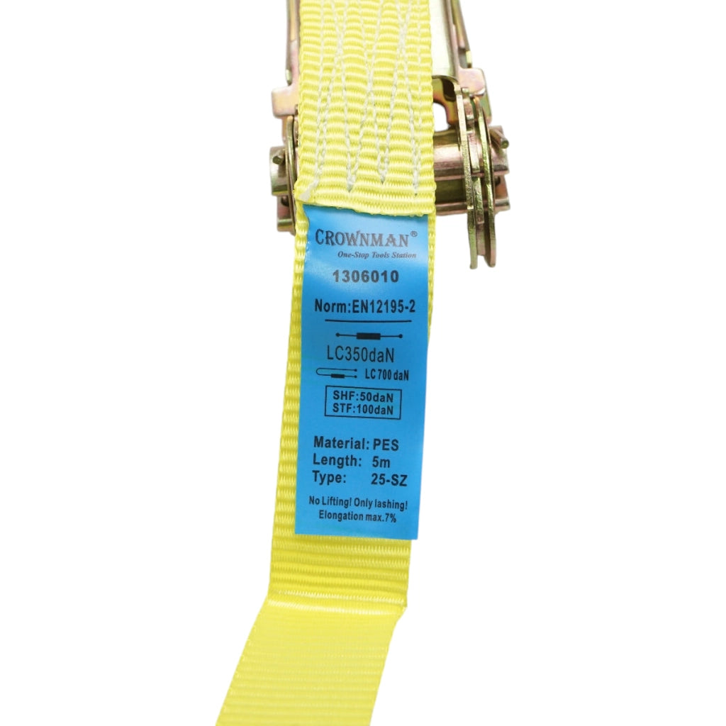 Cinghia di ancoraggio per carichi 5mx25mm 700Kg (cricchetto semplice) Crownman