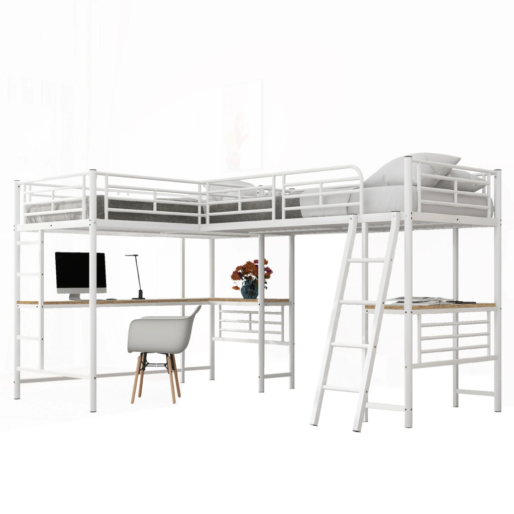 Letto a soppalco 90x200 cm con scrivania; bianco