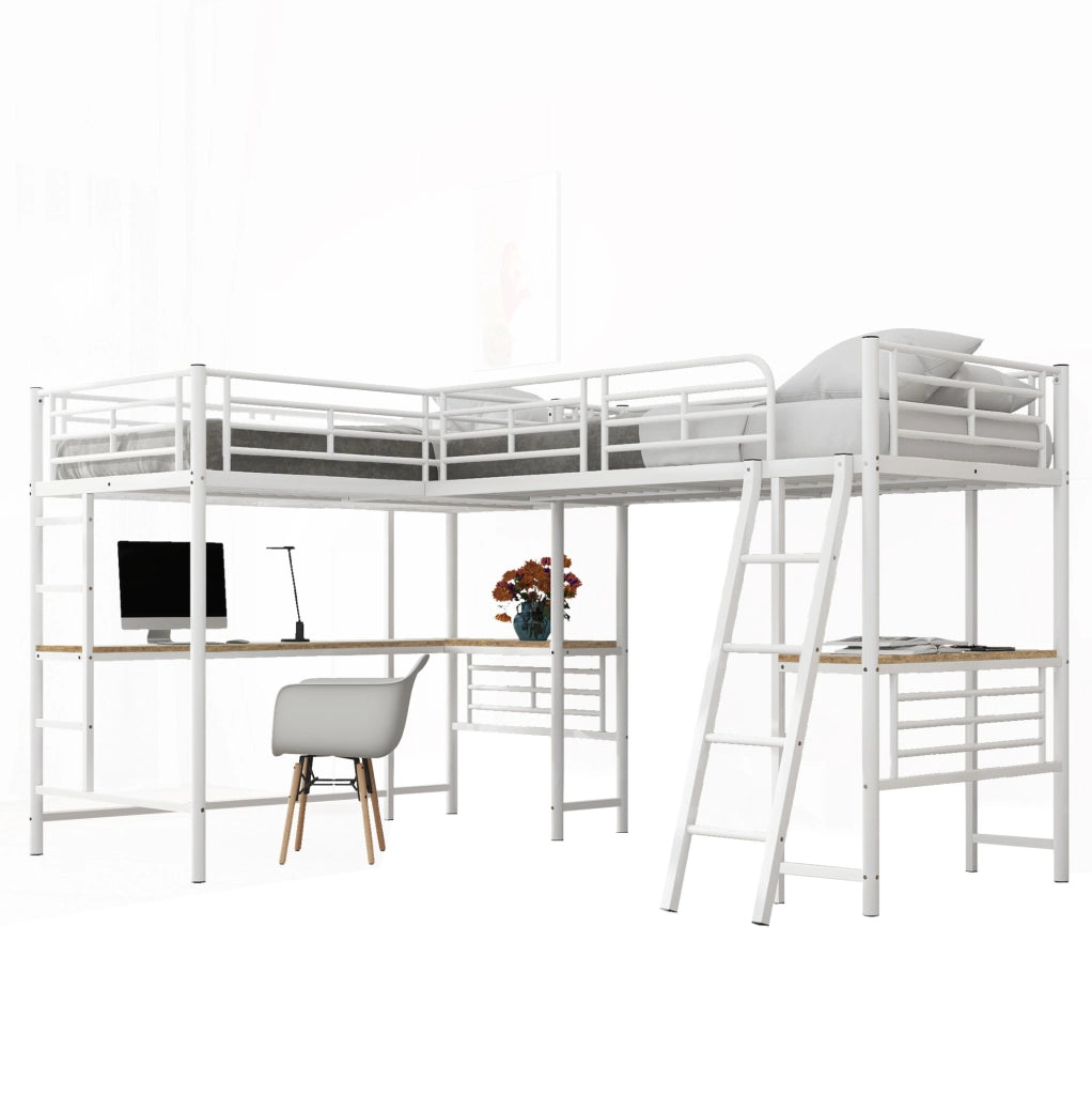 Letto a soppalco 90x200 cm con scrivania; bianco