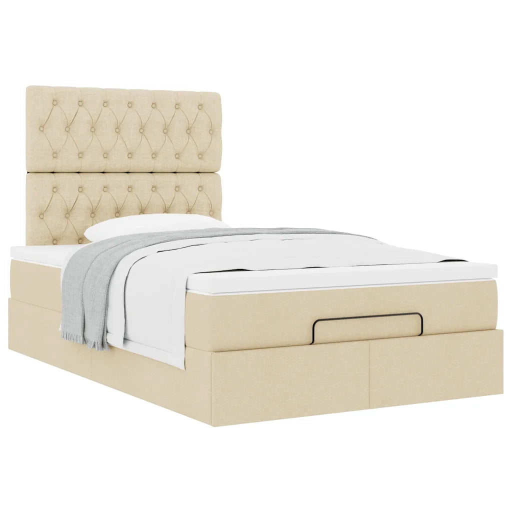 vidaXL Struttura Letto Pouf con Materasso Crema 120x200 cm in Tessuto
