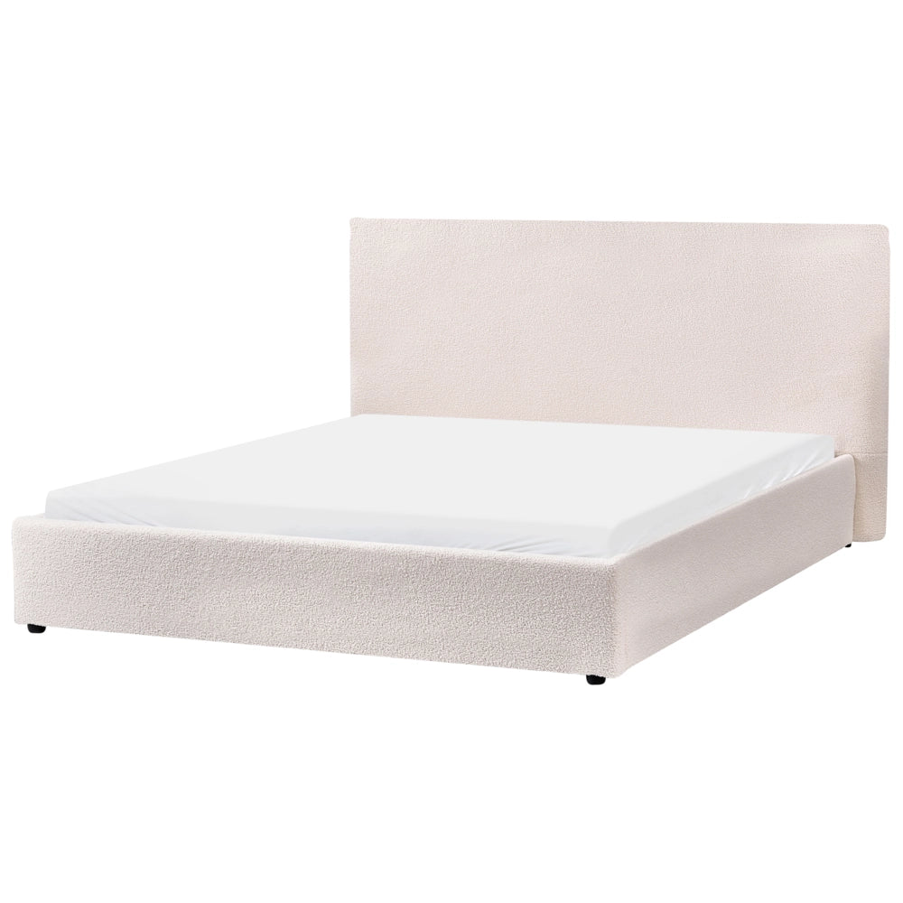 Letto matrimoniale in tessuto bouclé bianco sporco testata 160 x 200 cm Doghe in legno