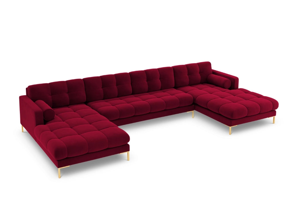 Cosmopolitan Design - Divano panoramico "Bali" 7 posti in velluto rosso 
