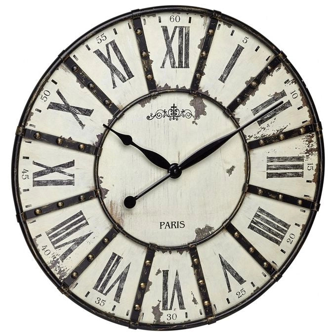 TFA 60.3039.02 VINTAGE XXL Orologio a Parete Quadrante 57 cm Numeri Romani Applicazioni in Metallo colore Bianco
