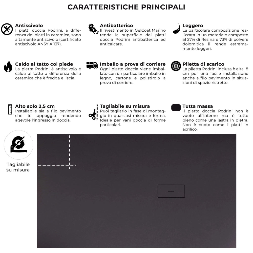 Piatto Doccia in Pietra 70x80 cm Bonussi Manila Nero