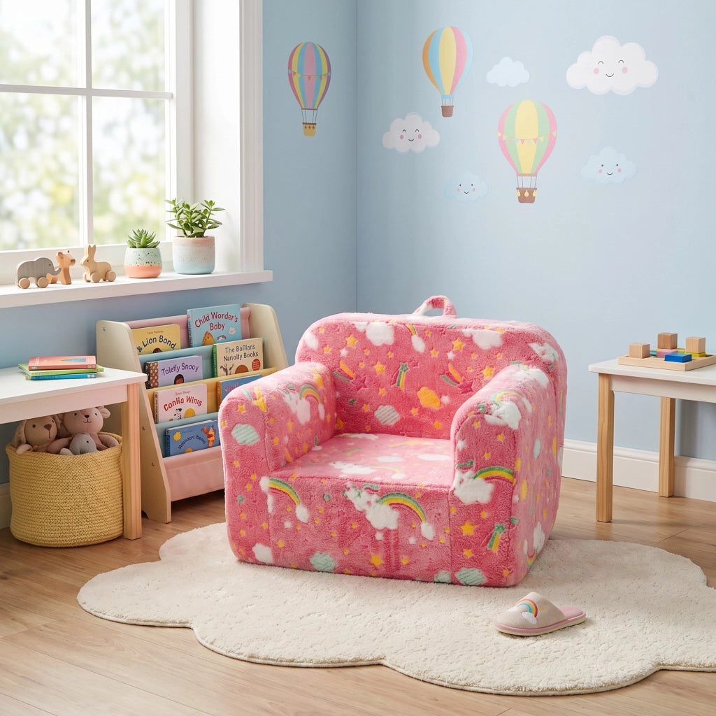 Poltroncina per bambini in tessuto rosa con braccioli, leggera e fodera sfoderabile 41 × 32 × 17 cm
