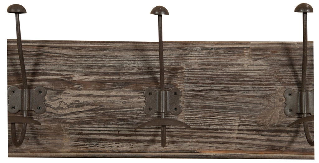 Biscottini Attaccapanni da parete in legno massiccio e ferro forgiato a mano finitura legno anticato 78x10x21 cm