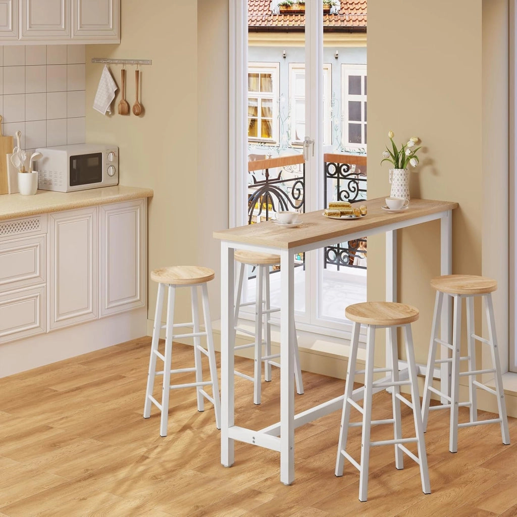 Tavolo da Bar Rettangolare Alto Tavolino per Cucina in Metallo Legno 140x40x100 cm