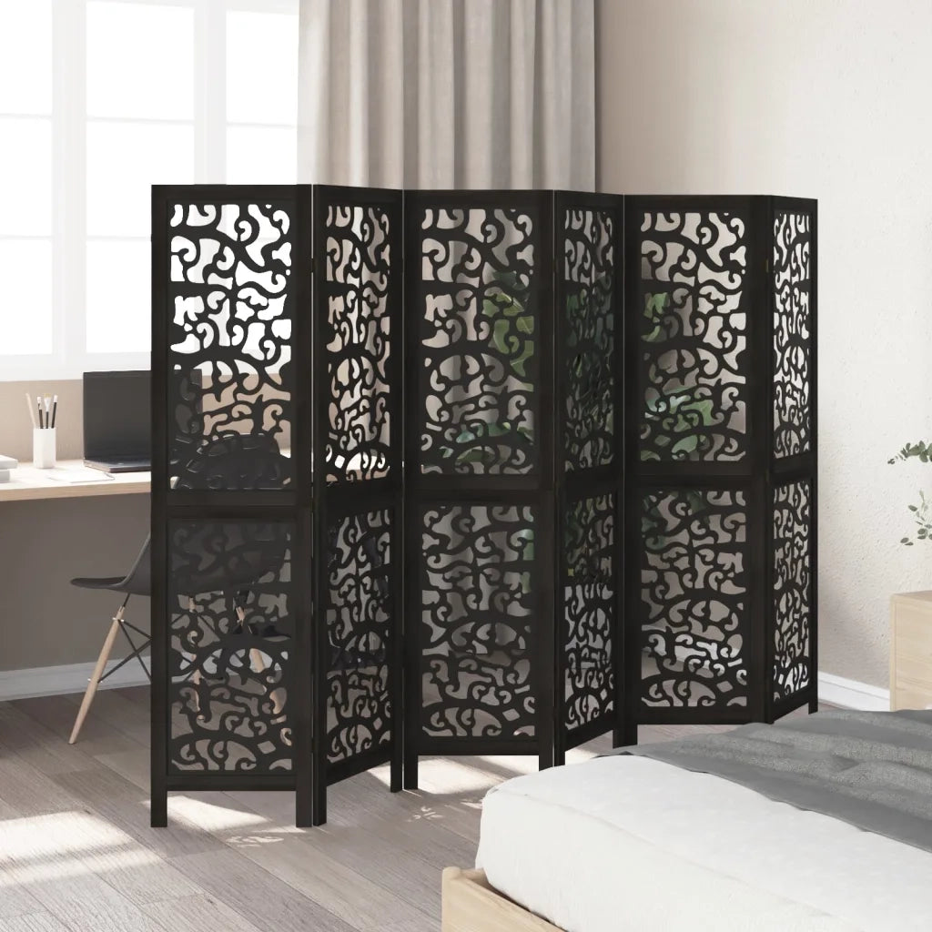 Divisorio Ambienti | Divider per stanze | Paravento 6 Pannelli Nero Legno Massello di Paulownia