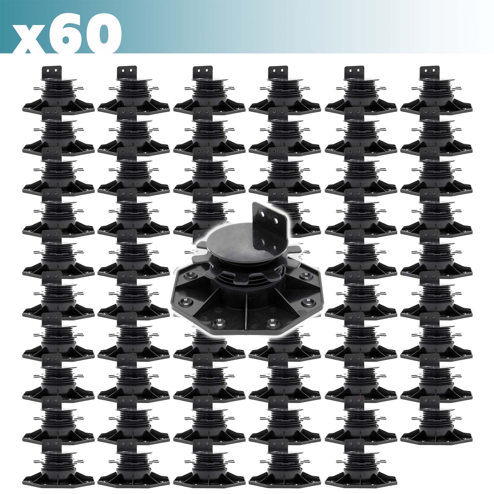 Set 60 supporti per pavimenti galleggianti, Altezza regolabile 33-64mm Max 2700 kg, Piedini Decking