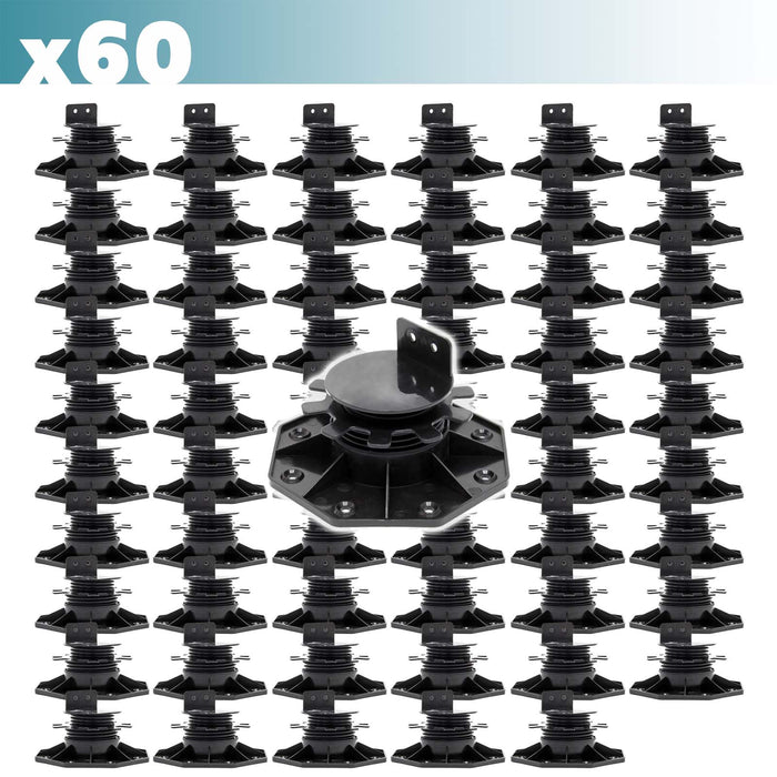 Set 60 supporti per pavimenti galleggianti, Altezza regolabile 33-64mm Max 2700 kg, Piedini Decking