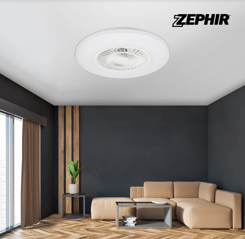 Ventilatore Plafoniera LED Zephir ZVP1 45W con Luce RGB Multicolor e CCT Dimmerabile, Motore DC, Telecomando, 6 Velocità, Funzione Reverse, 5500 Lumen