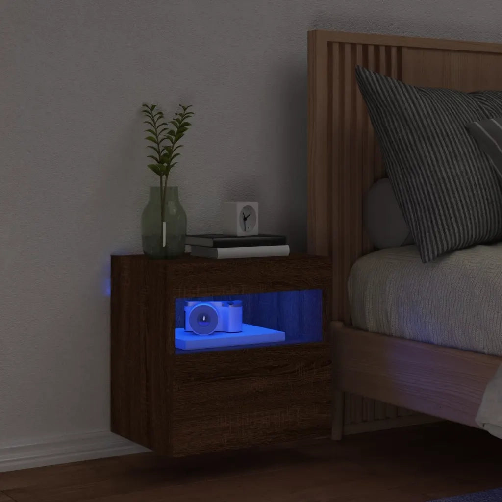 Mobile TV a Parete con Luci LED Rovere Marrone 40x30x40 cm 837181