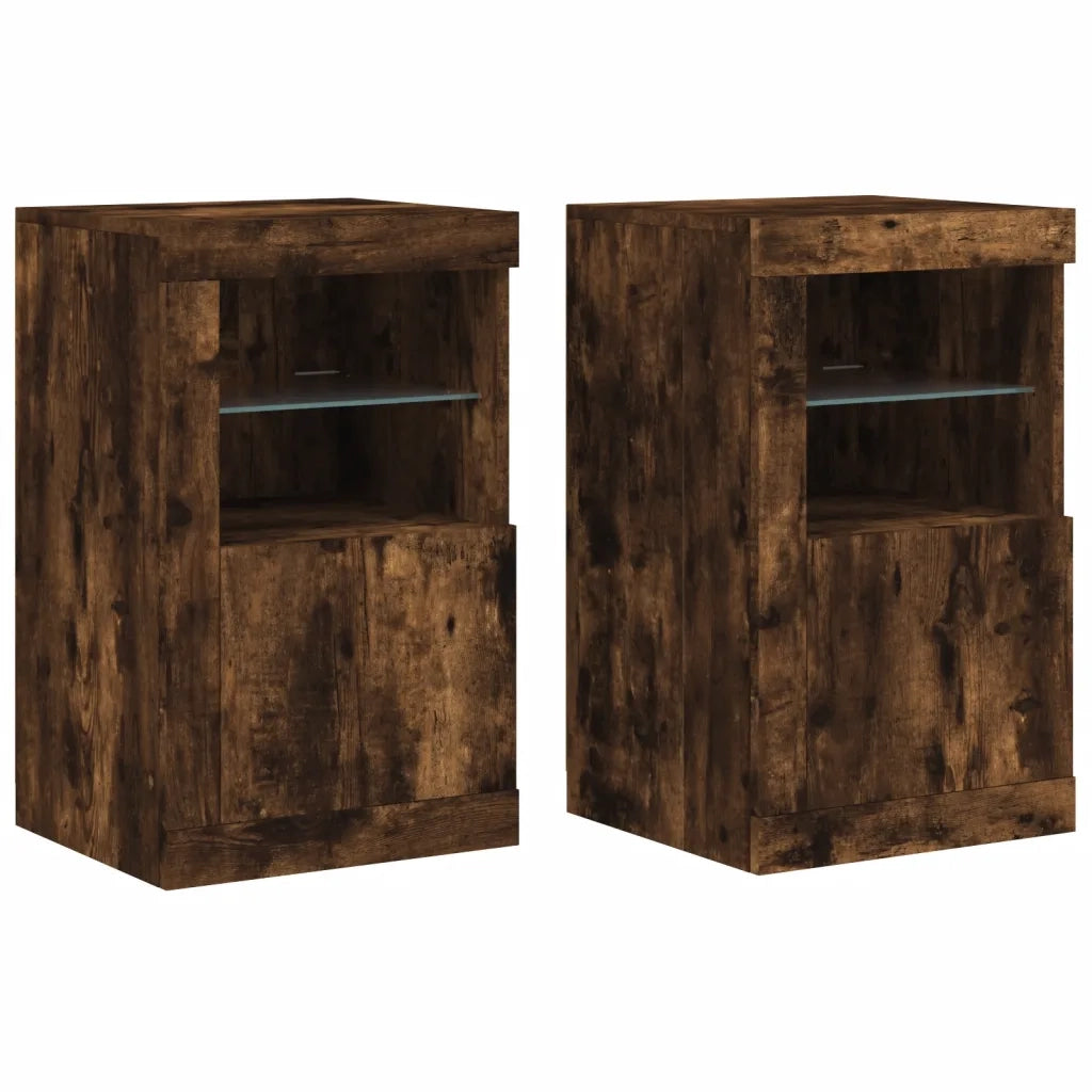 Armadietti con Luci LED 2pz Rovere Fumo in Legno Multistrato 836639