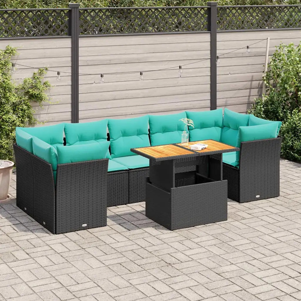 Set Divano da Giardino 8 pz con Cuscini Nero in Polyrattan