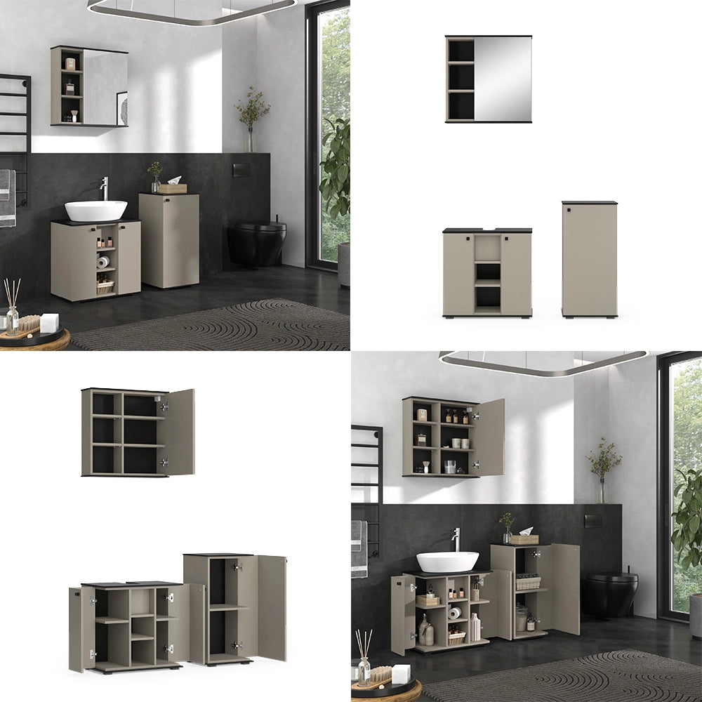 Vicco Set di mobili da bagno Grigio 3 pezzi, con cabinet midi