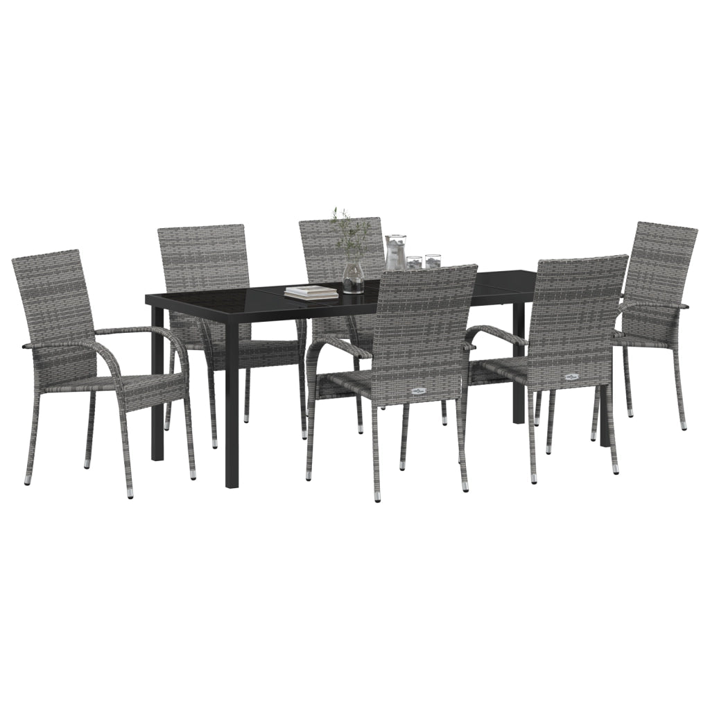 Set da Pranzo da Giardino da 7 Pezzi Grigio Polyrattan