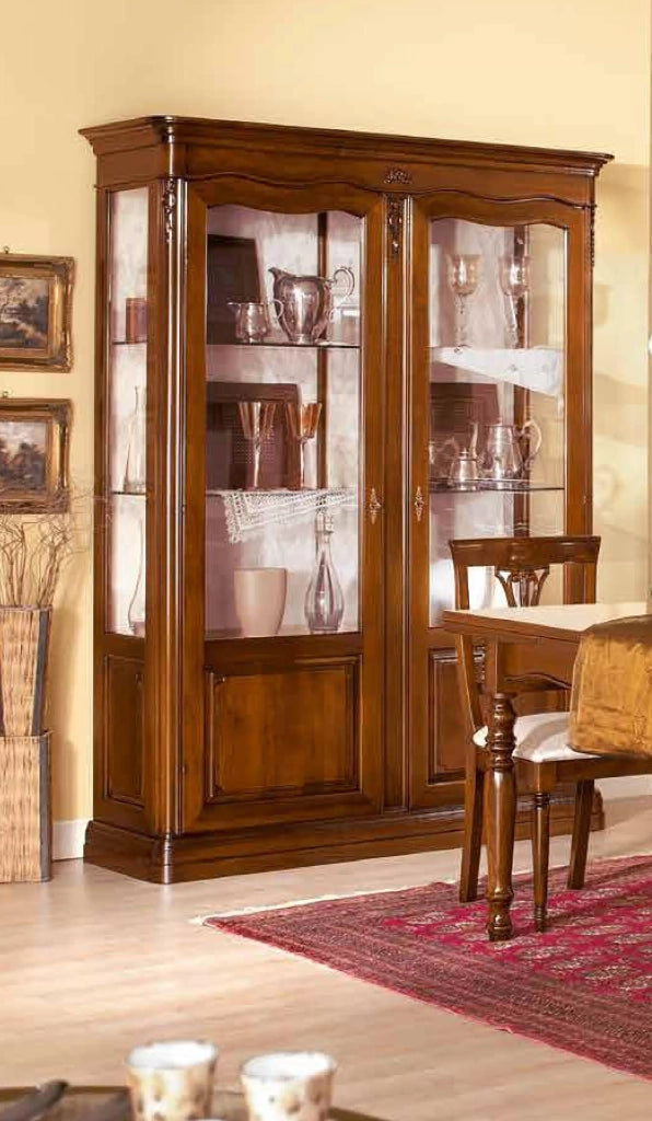 Vetrina 2 porte in legno con intarsio a capitello tinta noce l.148 p.50 h.205 - Mobili 2G