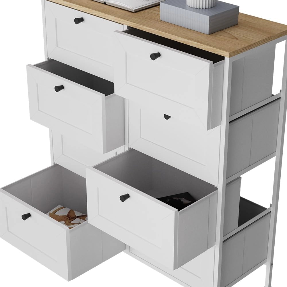 Cassettiera Belaro, Bianco, 80 x 95 cm con 8 cassetti, per riporre abiti e oggetti di uso quotidiano
