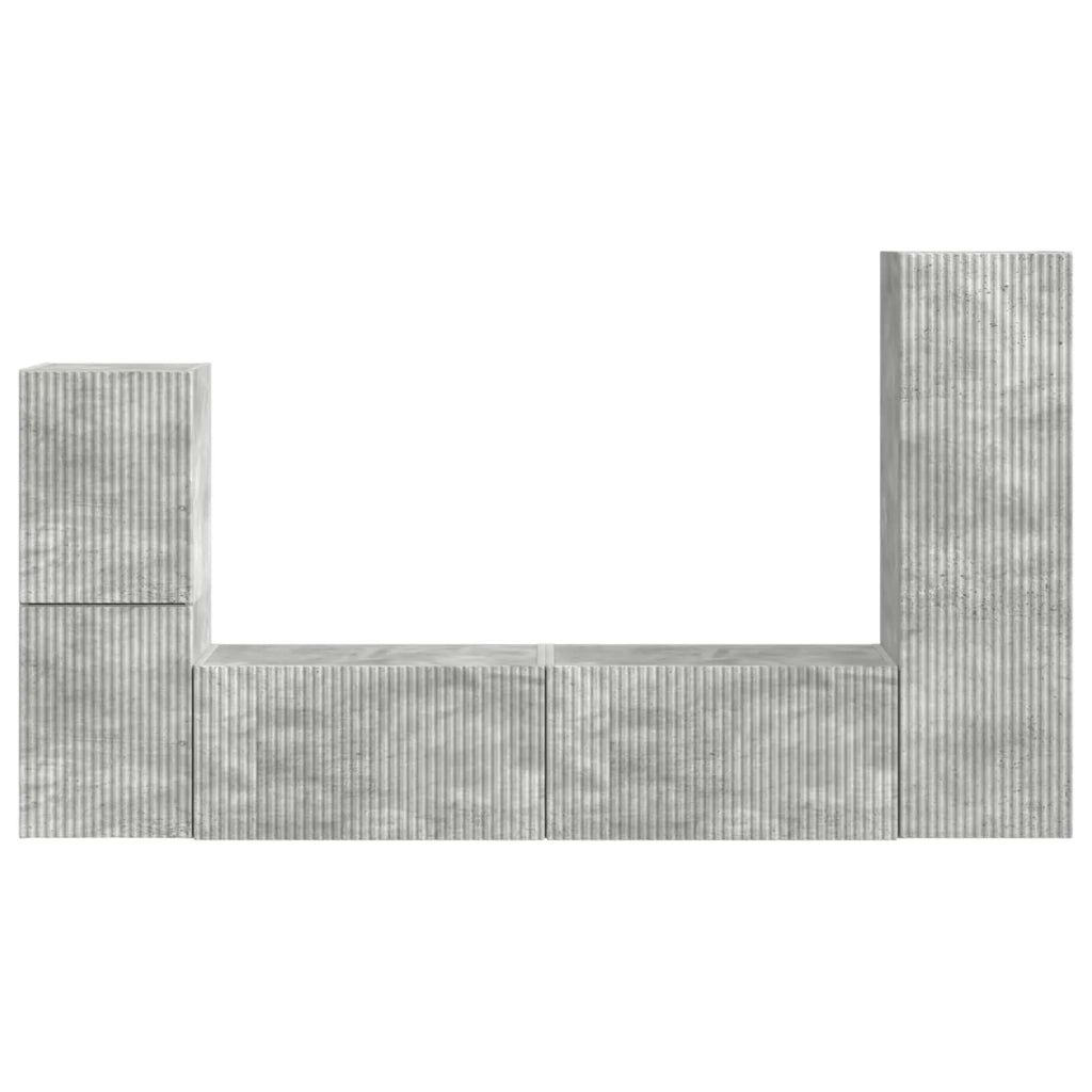 Set mobile TV 4 pz | Armadietto TV | Mobile Porta TV Grigio cemento Legno multistrato