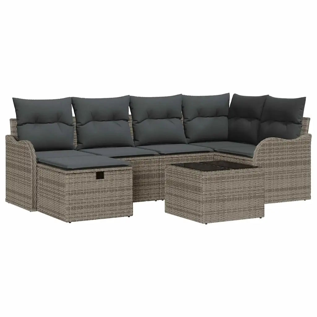 Set Divano da Giardino con cuscino 7 pcs Grigio Poly Rattan