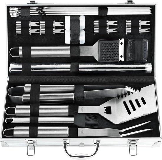 Set di accessori per barbecue in acciaio inossidabile con mattonelle per griglia BBQ - Set di accessori per barbecue premium per uomini donne - Ideale regalo per il padre - compleanno - Natale