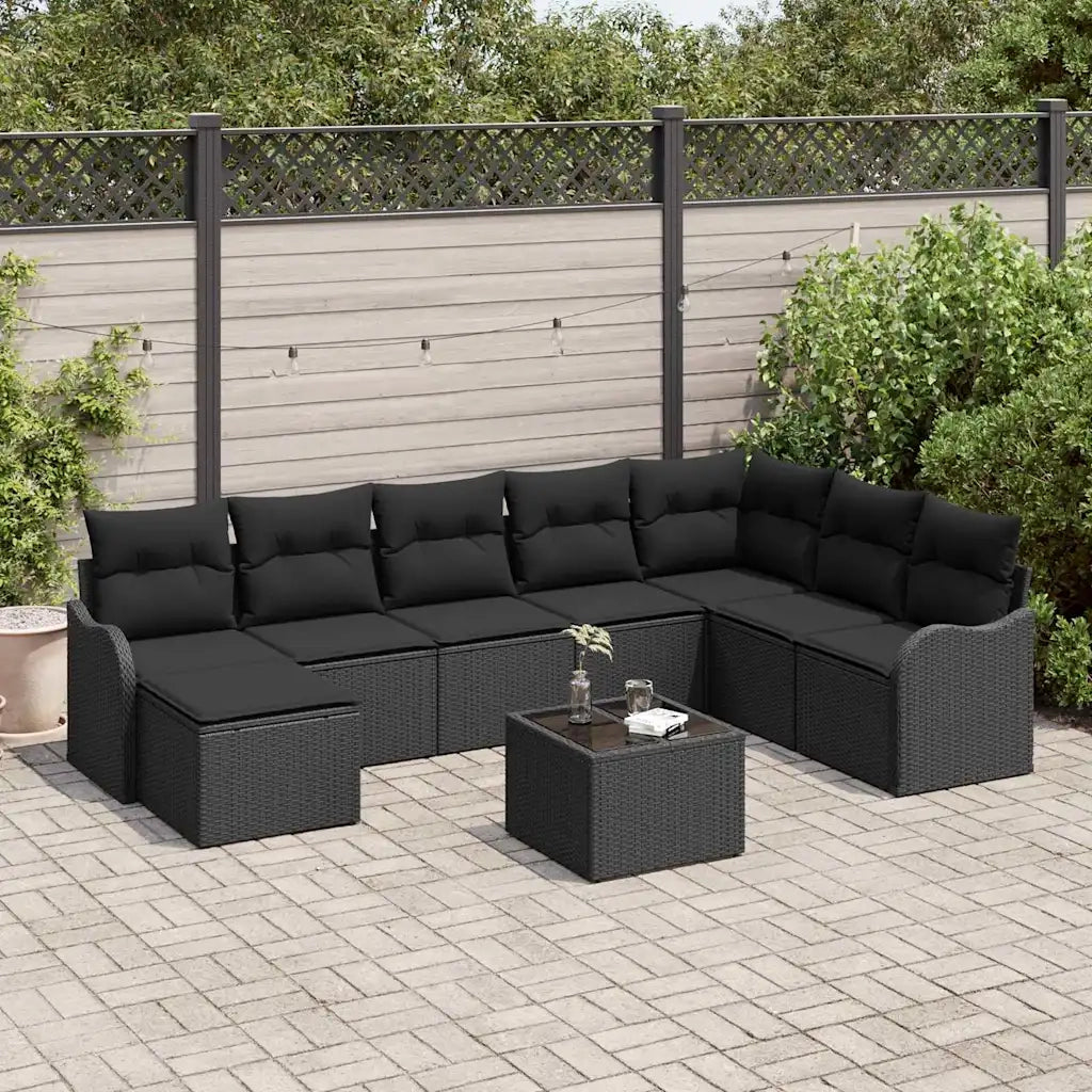 Set Divano da Giardino 9 pcs Nero polyrattan 3345833
