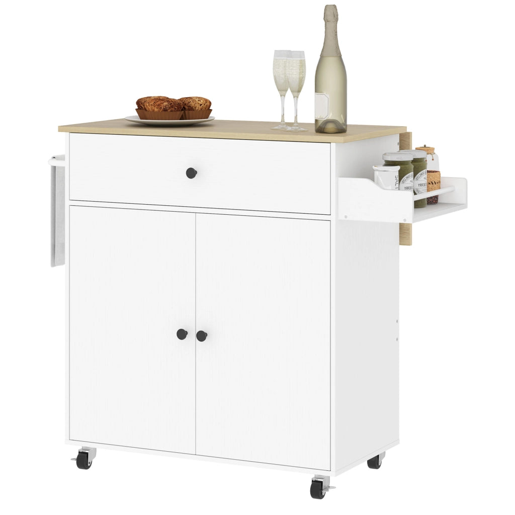 Tavolo carrello da cucina con cassetto ¨C Zephmum ¨C Bianco/EFFETTO QUERCIA 106x42x87 cm