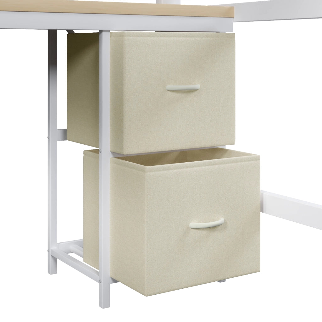 Letto a Soppalco Singolo 140x200 cm; con Scrivania; Libreria; LED; USB; Bianco