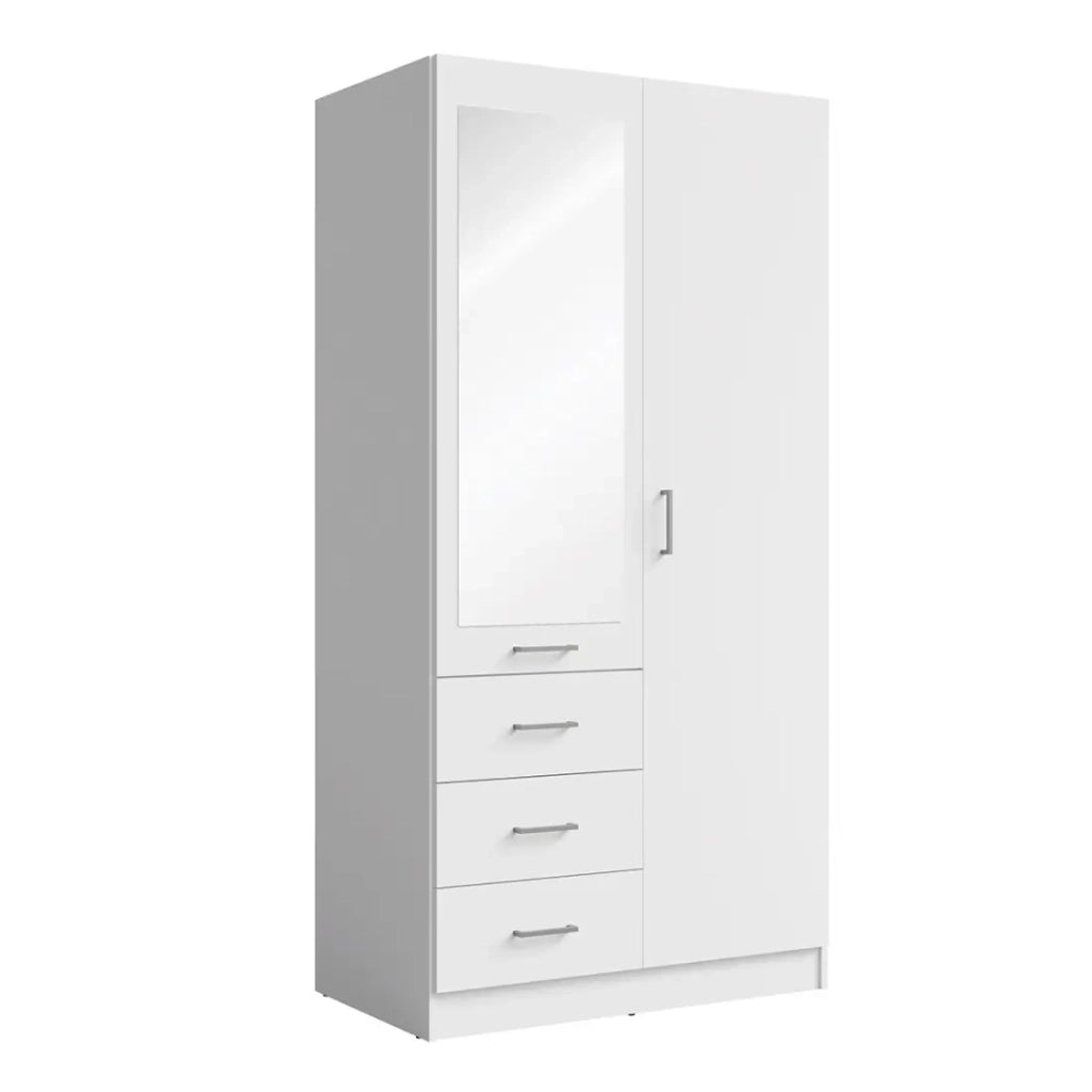 Armadio KALISTA 101 cm bianco opaco con specchio e 3 cassetti - 2 ante a battente