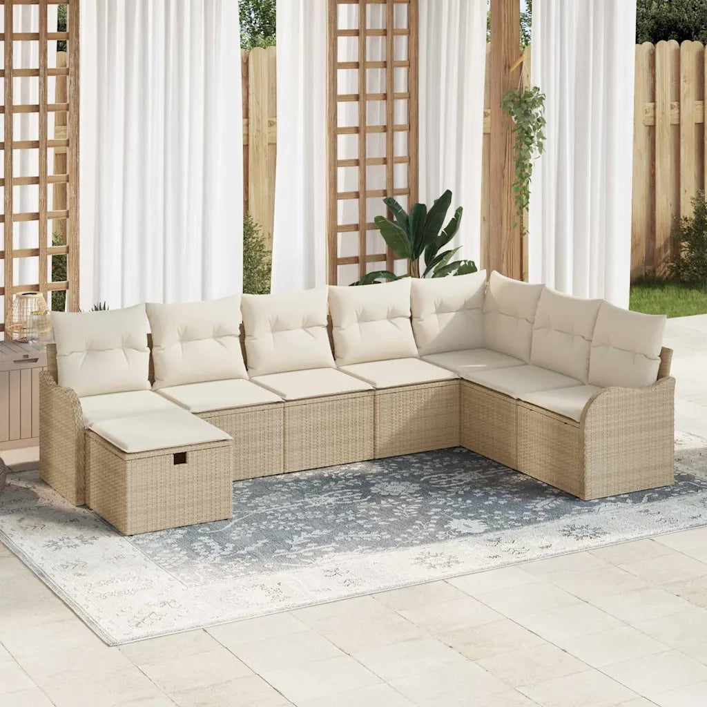 Set Divano da Giardino con cuscino 8 pcs Beige Poly Rattan 3360362