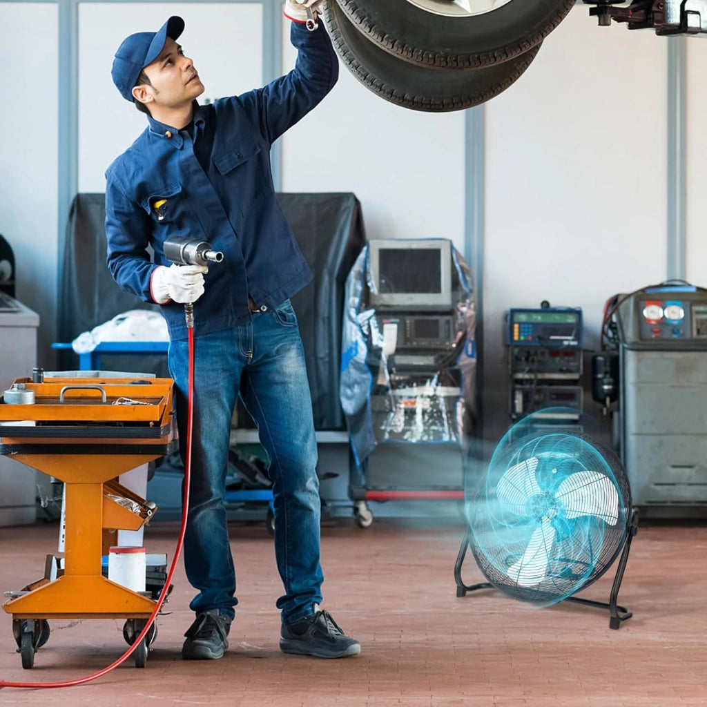 160W Ventilatore da Terra 50 cm, Ventilare Industriale a 3 Velocità Inclinazione di 145° e Pale in Metallo, Ventilatore da Pavimento per Magazzino Cantina Garage Palestra (Nero)