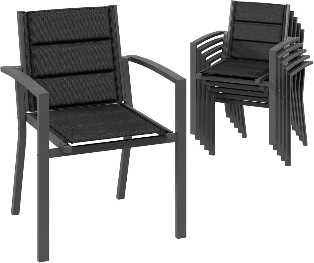 Set Di 4 Sedie Da Giardino, Sedie Da Esterno In Alluminio Per Esterni, Sedie Impilabili Poltrone Da Giardino, Per Giardino, Piscina, Terrazza, Sala Da Pranzo, Grigio Scuro