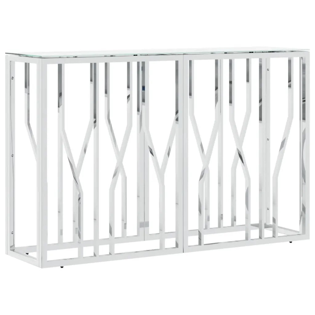 Tavolino Consolle Argento 110x30x70 cm in Acciaio Inox e Vetro 350027