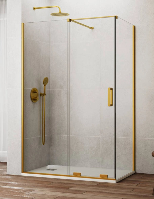 Box doccia CIRENE (KENNA) 1+1 con lato fisso laterale 100x90 cm Oro Barra Perpendicolare