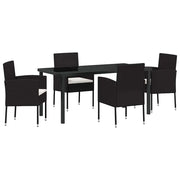 Set da Pranzo per Giardino con cuscino 5 pz | Set Salotto da Giardino Nero polyrattan
