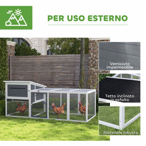 Pollaio da Giardino con Nido per Cova e Area Esterna 214x101x 91,5 cm Grigio