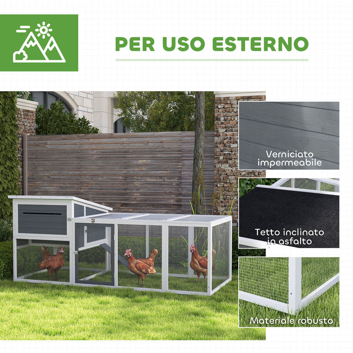 Pollaio da Giardino con Nido per Cova e Area Esterna 214x101x 91,5 cm Grigio