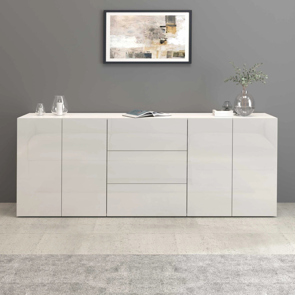 WHOUS Credenza Egypt a 4 ante e 3 cassetti bianco lucido 200x40x80 cm