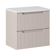 Set da bagno VANO cachemire e bianco 60cm: mobile sottolavabo con cassetti scanalati verticalmente + piano per lavabo