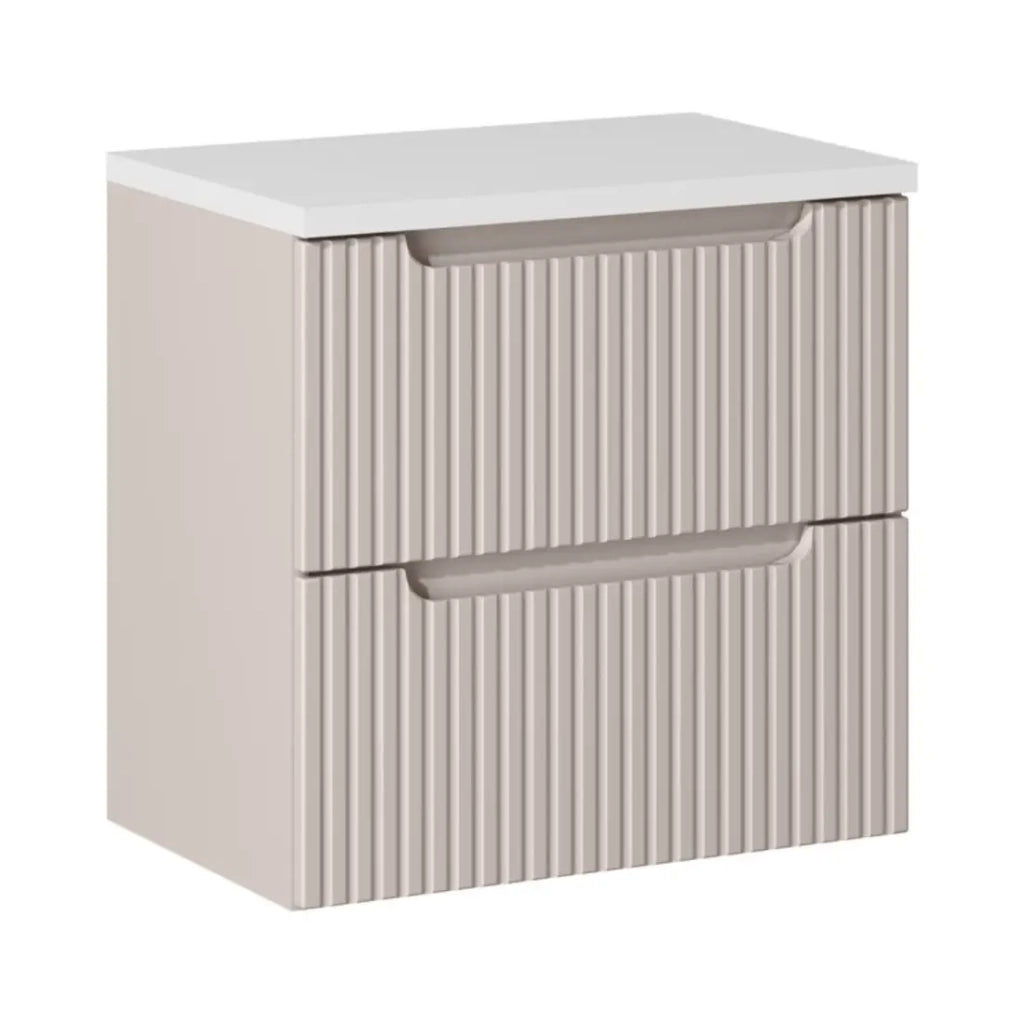 Set da bagno VANO cachemire e bianco 60cm: mobile sottolavabo con cassetti scanalati verticalmente + piano per lavabo